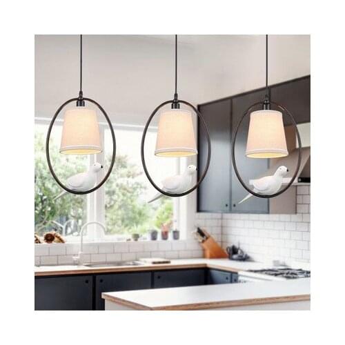 Modern White Cloth Lampshade Bird Pendant Lights Creative Art Novelty Indoor Birdcage Hanging Lighting Pendant Lamp Fixture Cage