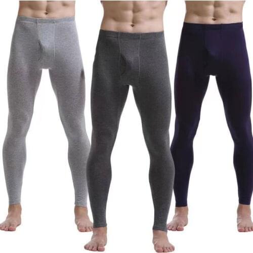 100%Cotton Thermal Underwear Bottoms Black Gray Navy Blue Long Johns Underpants Winter Soft Warm Thermal Pajamas Men Sleep Pants