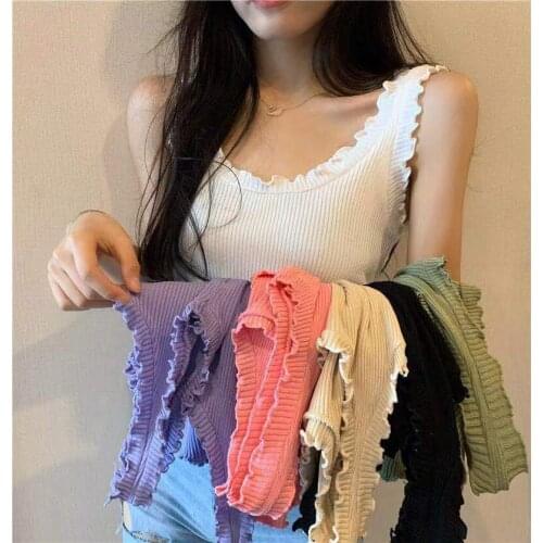 2021 Summer Women Knitting Stretchy Tanks Tops Girls Knit Solid Sleeveless Tee Shirts Camis crop Top for Femme GT3354