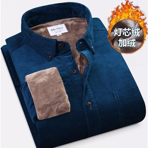 Corduroy Warm Shirts 100% Cotton Plush Thick Mens Shirt Winter Warm Men Clothing Fleece Lined Velvet Coats Outwear Windbreaker