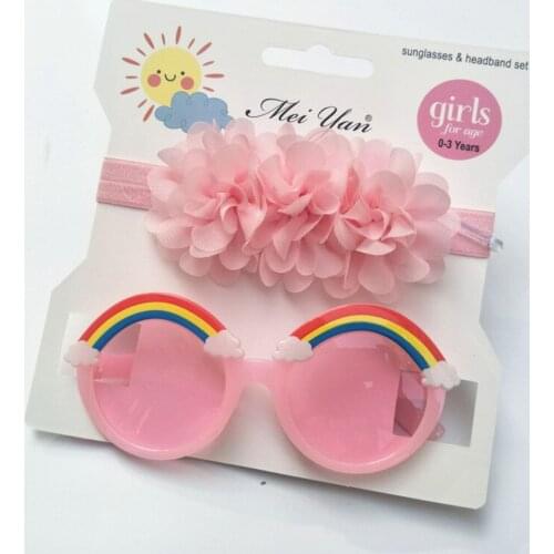 Yundfly 2 Pack Fashion Baby Chiffon Headband with Rainbow Strawberry Fruit Ant UV Sunglasses Set Children Girls Gift