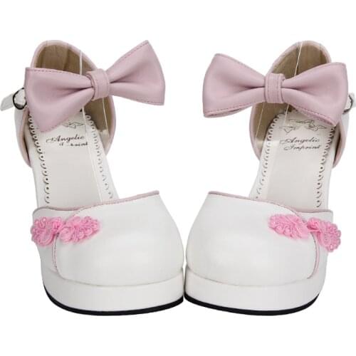 Thick with Chinese style womens shoes Lolita female Sweet Lolita 5 Colors PU Lovely Loli Bowknot Princess Kawaii Girl Shoes