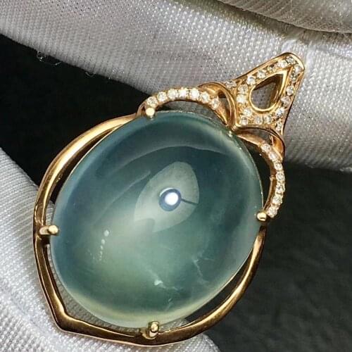 Fine jewelry Pure 18K Rose Gold Natural Prehnite Gemstones 23.7ct Diamonds Female Pendant Necklace for women Fine Necklaces