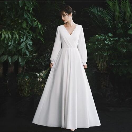 Wedding Dresses for Women V-neck A-Line Wedding Gowns Floor-Length Elegant Wedding Dress