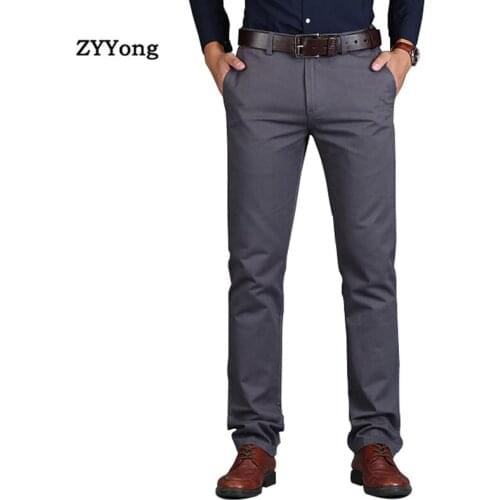ZYYong New Mens Pants Straight Loose Casual Trousers Large Size Cotton Fashion Mens Business Suit Pants Green Brown Grey Khaki