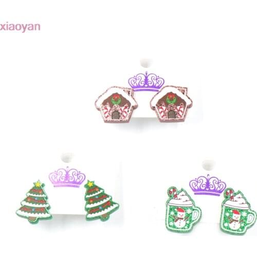 1pair) Christmas Stud Earrings Gingerbread House Tree Earrings Glitter Acrylic Earrings