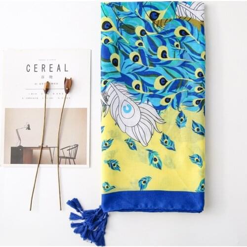 Women Spain Animal Peacock Pattern Tassel Viscose Scarf Lady Luxury Brand Print Shawls and Wraps Soft Warm Cover-Us Muslim Hijab