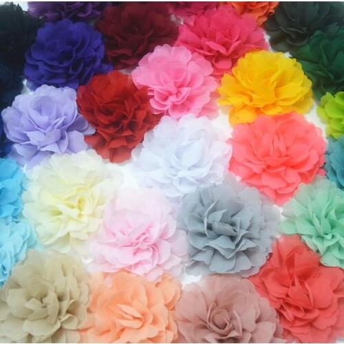 30Colors Classic hair flowers 4" chiffon flower for hair accessories headbands 60pcs/lot flat back girls hair accessories