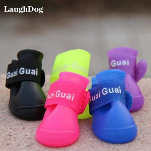 4/Set Pet Dog Rain Shoes Waterproof Anti Slip Rubber Shoes For Small Dogs Cats Portable Puppy Boots Socks Pet Supplies 5 Colors