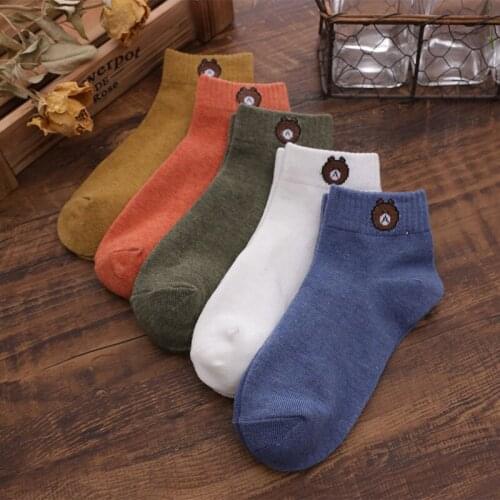 5 Pairs/Lot 2021 New Womens Socks Set Harajuku Cute Cartoon Bear Socks Spring Antumn Cotton Girls Kawaii Sox Calcetines Mujer