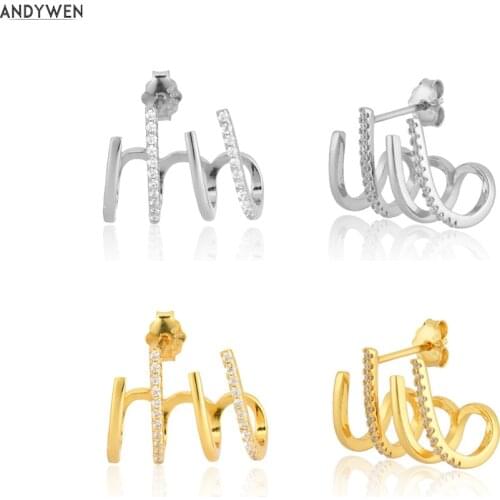 ANDYWEN 100% 925 Sterling Silver Gold 13MM *16MM Circle Hoop Huggies Piercing Rock Punk Luxury Zircon CZ Pendiente Jewellry