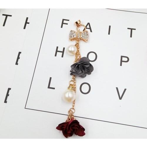 Alloy Car Key Chain silk flower Tassel Keychain Bag/Handbag/Purse Car porte clef hanging badge strap trinket DIY pendant