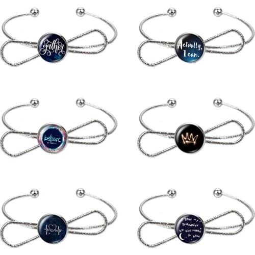 Believe Crown Love words photo glass cabochon bangle Bow style silver/golden Cuff bracelet Fashion Alloy Chain Bangle Jewelry
