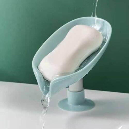 Leaf Shape Soap Holder Bathroom Shower Storage Box Punch-Free Suction Cup Soap Dish Tray Drain Soap Holder Box Bathroom Supplies