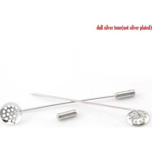 DoreenBeads Retail 30PCs Silver Color Round Cabochon Setting Brooches 6.9x1.2cm(2 6/8"x 4/8"),Tray:12mm(4/8")