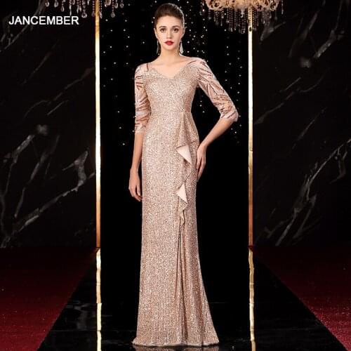 J20103 jancember evening dresses china deep v-neck half sleeve floor length sequined Dresses for gratuating date abendkleider