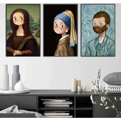 Famous Painting Mona Lisa Cute Retro Wall Art Canvas Painting Nordic Posters and Prints Wall Art Pictures for Home Decor Cuadros