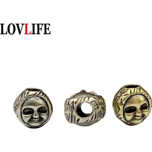 Brass Evil Doll Face Round Knife Beads Key Chain Lanyard Pendant Jewelry DIY Bracelets Parts EDC Paracord Umbrella Rope Hangings