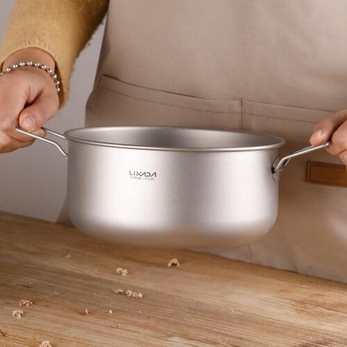 Lixada 2100ml Camping Titanium Soup Pot Pan Bakery Saucepan Home Kitchen Stockpot Outdoor Camping Backpacking Titanium Cookware