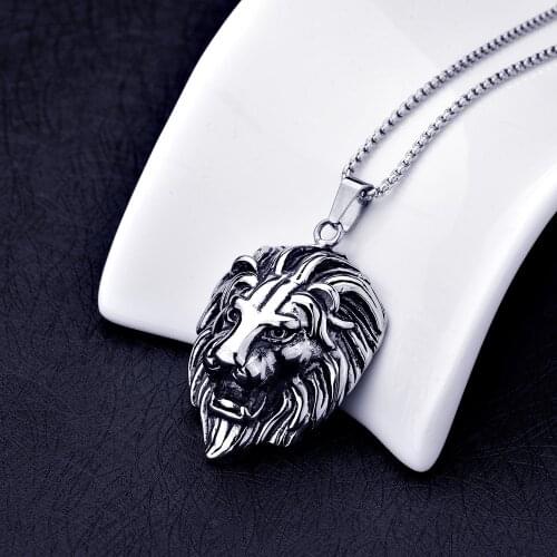 Hot sale 316L stainless steel lion head pendant necklace punk hip-hop rock jewelry for men drop shipping