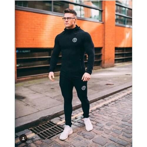 Mens Hoodie Jacket + Pants Tracksuit Male splice Long Sleeve Casual 2 Piece Set male pocket zipper slim Fit Joggers Gym Suit