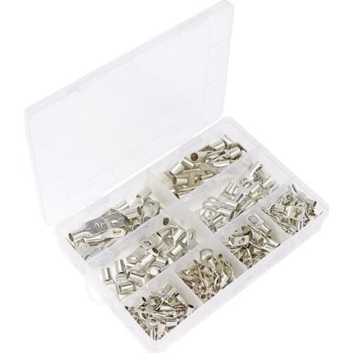 240PCS Assortment Copper Tube Wire Ring Crimp Terminals Lug Battery Welding Bare Electrical Wire Connectors Kit