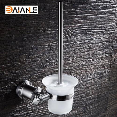 Wall Mounted Toilet Brush Holder Stainless Steel WC Brush with Long Handle for Home Bathroom Accessories