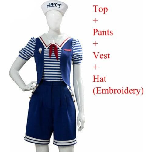 Stranger Things Costume Scoops Ahoy Robin Cosplay Dress Steve Harrington Adult Uniform Working Sailor Suit Halloween Carnival