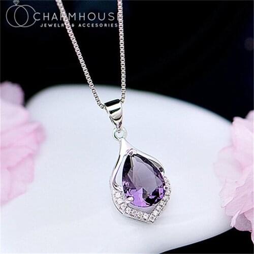 Pure Silver Charm Necklaces For Women Crystal Pendant & Necklace Chain Collier Femme Fashion Jewelry Accessories Party Gifts