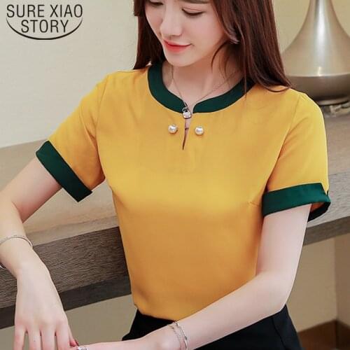 Casual Women blouse Blusa Elegant Chiffon Shirt Summer New Short-sleeved Tops blusas mujer de moda 2021 4796 50
