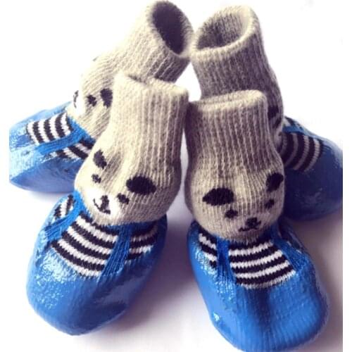 4pcs/set Cat and Dog Cute Cartoon Rubber Cotton Footwear Sock Blue Black Red Pet Supplies Anti-dirty Scratch-resistant Anti-skid