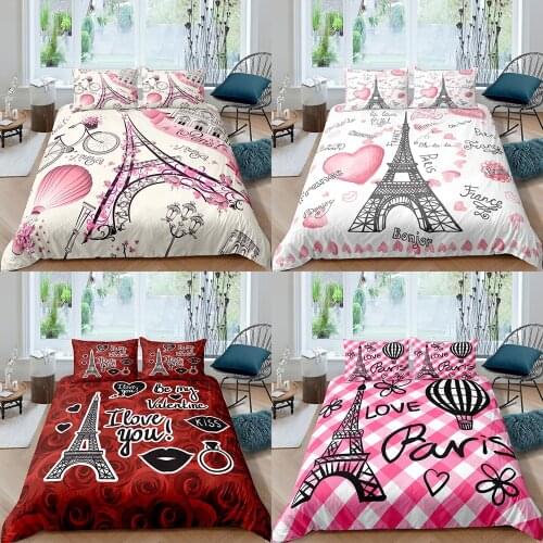 Home Textiles Luxury 3D Romantic Paris Print Duvet Cover Set 2/3 Pcs Pillowcase Kid Bedding Set AU/EU/UK/US Queen and King Size