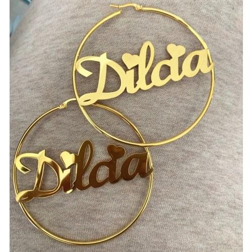 Personalized Stainless Steel Hoop Earrings Customize Name Earrings 15 Style Fonts Custom Hoop Earring With Statement Word Number