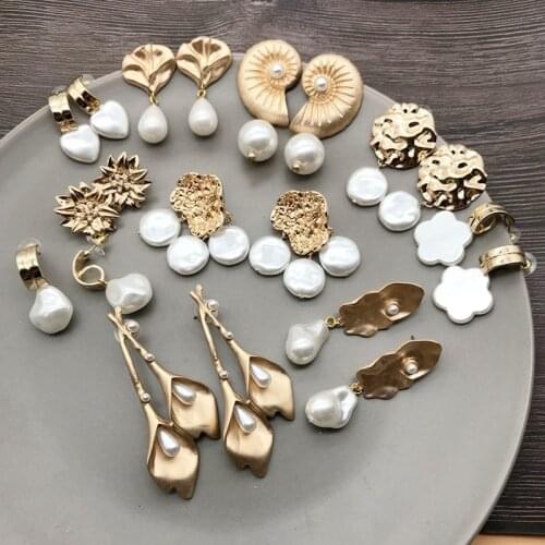 Drop-Pearl Earrings Pendiente Texture Modern Female Trend Jewelry