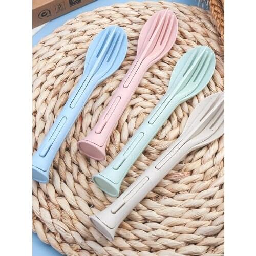 Wheat Straw Cutlery Portable Cutlery Reusable Spoon Knife Forks Spoon Knife Fork Tableware Set for Kids Adult Travel Picnic Camp