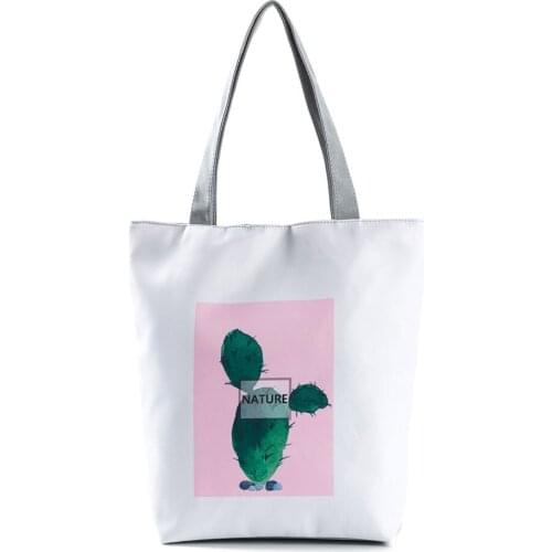 Refreshing Cactus Letter Printed Large Shoulders Bag With Zipper Simple Tote Eco Handbag Durable Work Bags For Women Office