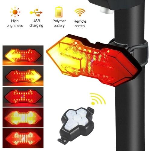 Smart Wireless Remote Control Bike Light Cycling Turning Signal Taillight USB Rechargeable Bicycle Rear Light LED Warning Lamp