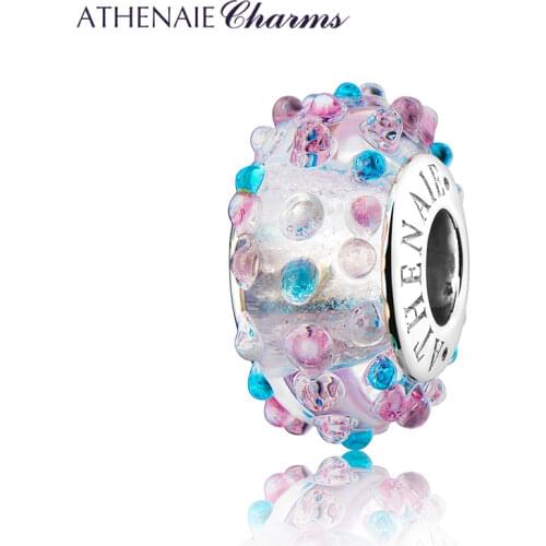ATHENAIE S925 Sterling Silver Murano Authentic Glass Color Dots Charms Beads fit Bracelet Necklace Gifts for Women Jewelry