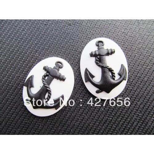 10pcs 28.97mmx37.96mm Oval Flatback White/Black Resin Caved Anchor Cameo Charm,Cabochon for Base setting Tray,DIY Accessry