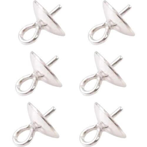 10pcs/lot 925 Sterling Silver Earring Stud High Quality Round Pearl Cap Pearl Mounting Bead Caps With Loop For Half Drilled