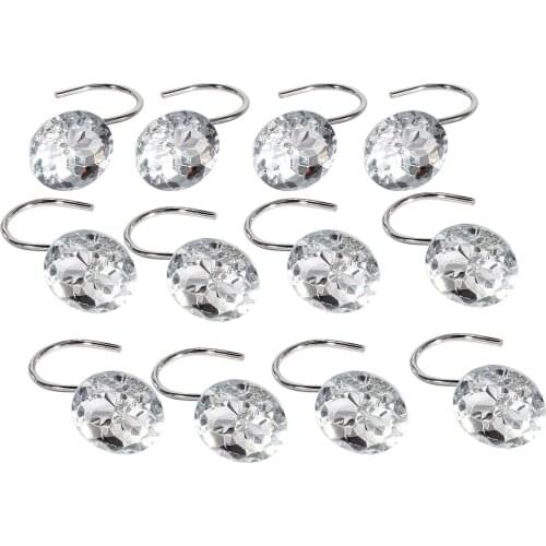 12X Bath Shower Rhinestone Rolling Curtain Crystal Hooks Bathroom USA Stock Transparent Rhinestone Shower Curtain Hook