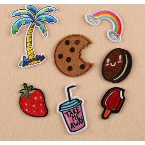 7pcs/lot Mix Cartoon Kids Tree Cookie Rainbow Embroidery Iron On Patches Clothes Appliques Sew On Motif Badge DIY Clothing Bag