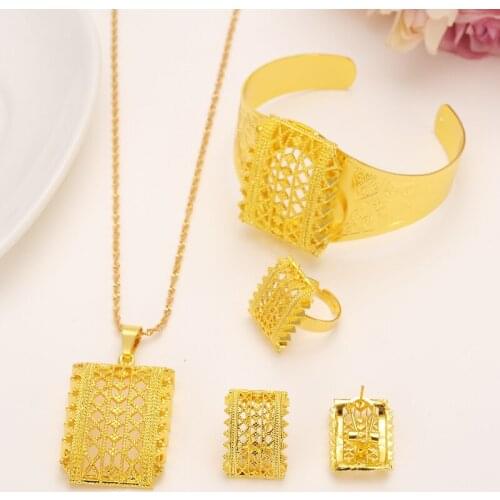 Bangrui Eritrea Necklace Pendants&Earrings&Ring&Bangle Set Gold Color Eretrian Jewelry African Abyssinia hat jewelry set