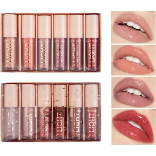 6 Pcs Lip Gloss Lipstick Light Lip Gloss Mirror Water Lipstick Liquid Lip Stick Non-sticky Lip Makeup Nourish Cosmetics
