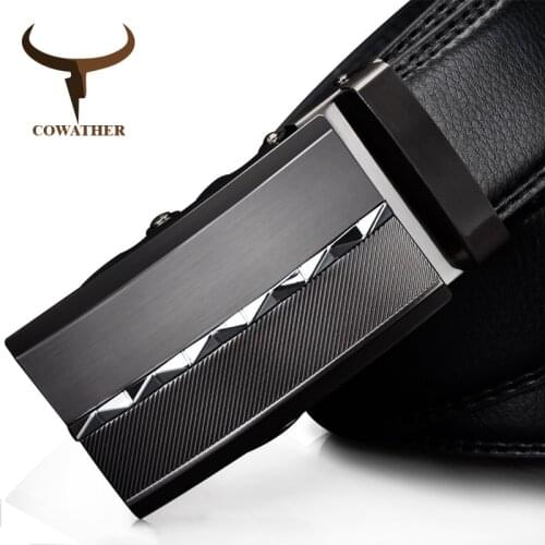 COWATHER 2019 cow genuine leather luxury men belts for men for business automatic alloy buckle ceinture homme casual business