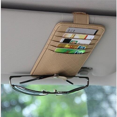 PU Car Vehicle Sun Visor Sunglasses Eyeglasses Glasses Holder Storage Clip Credit Card Package ID Storage Pen Bag With 4 Color