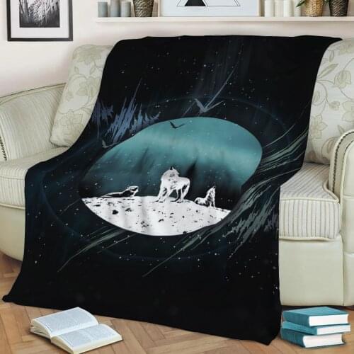 Arctic Wolves at Night Flannel Throw Blanket 3D Printed Keep Warm Sofa Child Blanket Home Decor Textiles Dream Family Gift
