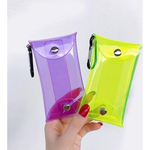 Fluorescent Color Transparent PVC Key Wallet Case Chain Ring Pouch Car Keychain Housekeeper Women Coin Bag Mini Lipstick Bag