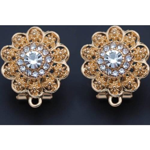 Indian Chile Earrings Post with Loop Hanger Connectors Paved Rhinestone Filigree Flower Metal DIY Dangle Drop Earrings Findings