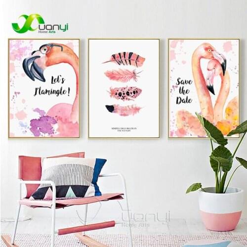 Post Nordic Flamingo Cartoon Picture Canvas Painting Flamingo Wall Art Canvas Wall Pictures Home Decor For Kids Room Unframed